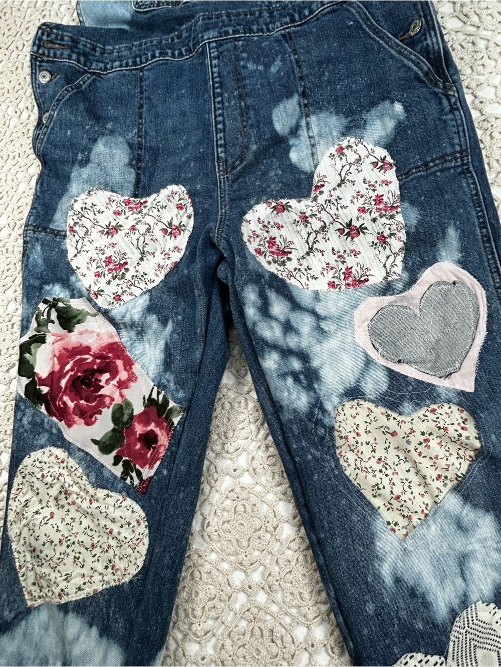 Overall Floral Boho Denim Old Navy Size 18 (Fits size L/ XL women’s) Upcycle - Picture 13 of 15
